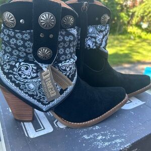 Dingo Bandido Black Western Ankle Boots with Bandana Detail